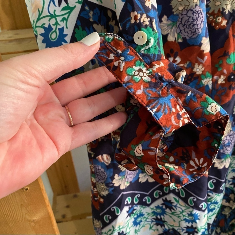 Anthropologie Raga Blue Floral Button Down Midi Shirt Dress 1X - Picture 9 of 16
